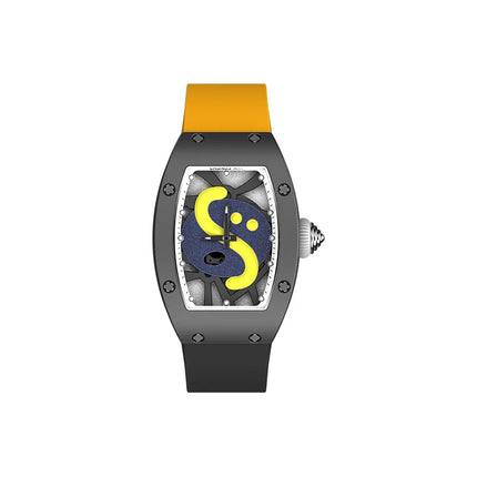 CRONUSART Women Automatic Watch Luxury Tonneau Ladies Mechanical Wristwatch Ceramic Case Fluororubber Strap 3D Relief Dial