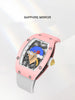CRONUSART Women Automatic Watch Luxury Tonneau Ladies Mechanical Wristwatch Ceramic Case Fluororubber Strap 3D Relief Dial