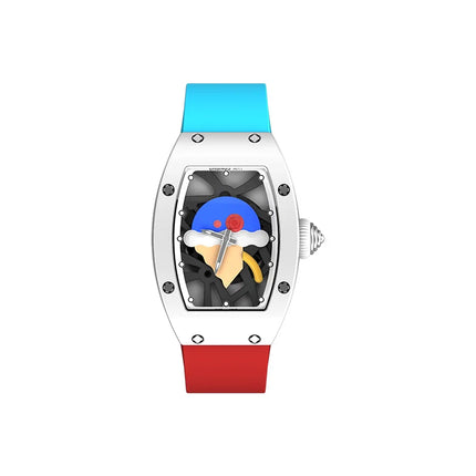 CRONUSART Women Automatic Watch Luxury Tonneau Ladies Mechanical Wristwatch Ceramic Case Fluororubber Strap 3D Relief Dial
