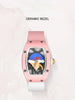 CRONUSART Women Automatic Watch Luxury Tonneau Ladies Mechanical Wristwatch Ceramic Case Fluororubber Strap 3D Relief Dial