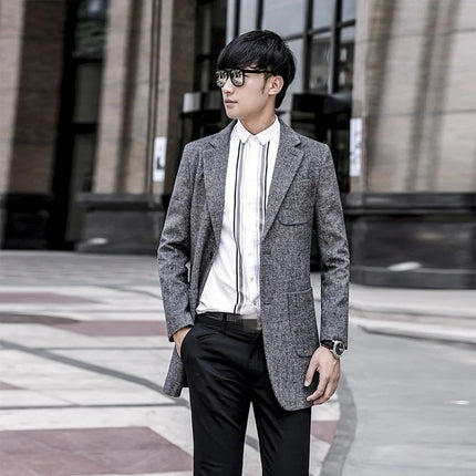 Casual Business Mens Blazers Autumn Slim Fit Long Sleeve Suit Jacket British Office Style Single Breasted Woolen Blazer Coat Men