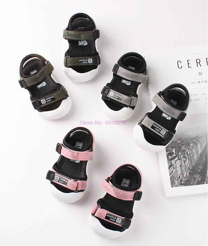 DHL 100pair Summer Babys Girls Brand Fashion Sandals CHildren Leather Flat Boys Beach Shoes