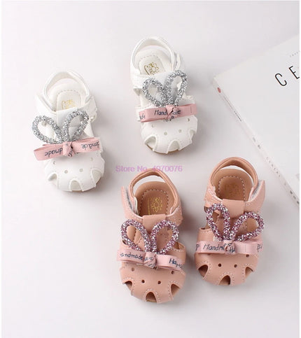 DHL 100pair Toddler Infant Baby Girls Sweet Elegant Rabbit Crystal Princess Shoes Sandals Zapatillas melissa sandalen meisje