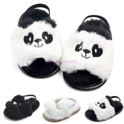 DHL 200pair Fashion Cartoon Panda Summer Baby Girls Plush Sandals Baby Fur Slippers Newborn Bebe Sandals Cute Shoes