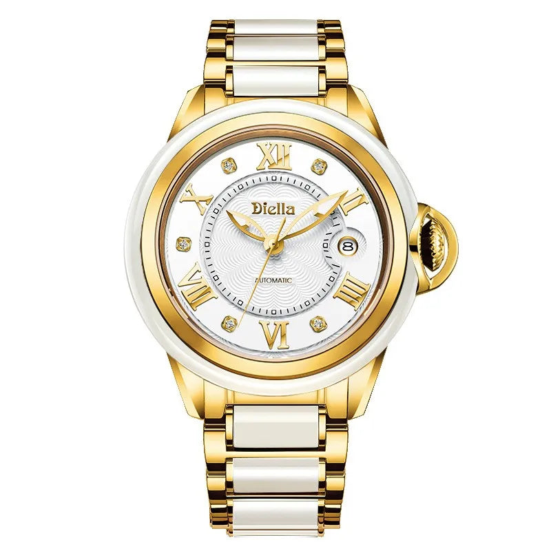 Diella Men Jade Watch Fashion Automatic Mechanical Sapphire Waterproof Luminous Watches Top Brand Genuine Jade Gold Watch