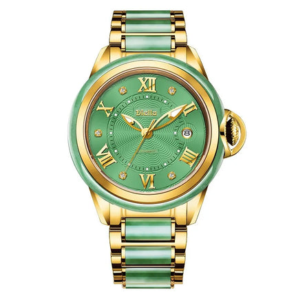Diella Men Jade Watch Fashion Automatic Mechanical Sapphire Waterproof Luminous Watches Top Brand Genuine Jade Gold Watch