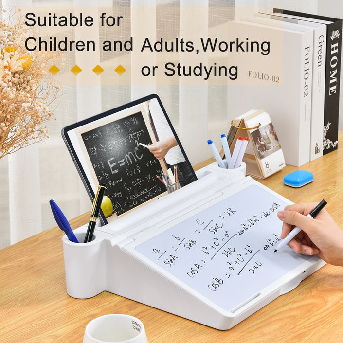 Eary Desk Whiteboard with Storage Small Dry Erase Board Desktop Computer Keyboard Book Laptop Stand with Accessories 6 Markers