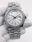 Elegant 36mm Watch for Ladies Diamond Case Strap Mechanical Movement Dual Calendar Ultimate Timepiece Accessory