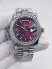 Elegant 36mm Watch for Ladies Diamond Case Strap Mechanical Movement Dual Calendar Ultimate Timepiece Accessory