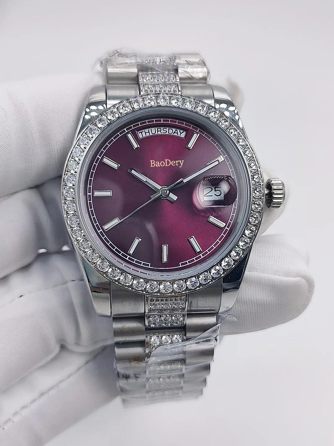 Elegant 36mm Watch for Ladies Diamond Case Strap Mechanical Movement Dual Calendar Ultimate Timepiece Accessory
