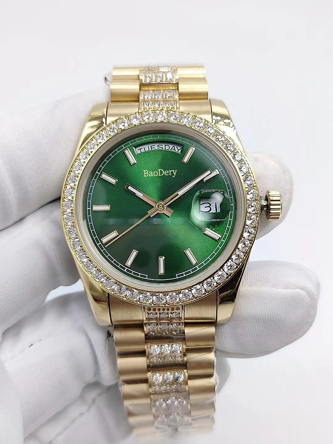 Elegant 36mm Watch for Ladies Diamond Case Strap Mechanical Movement Dual Calendar Ultimate Timepiece Accessory