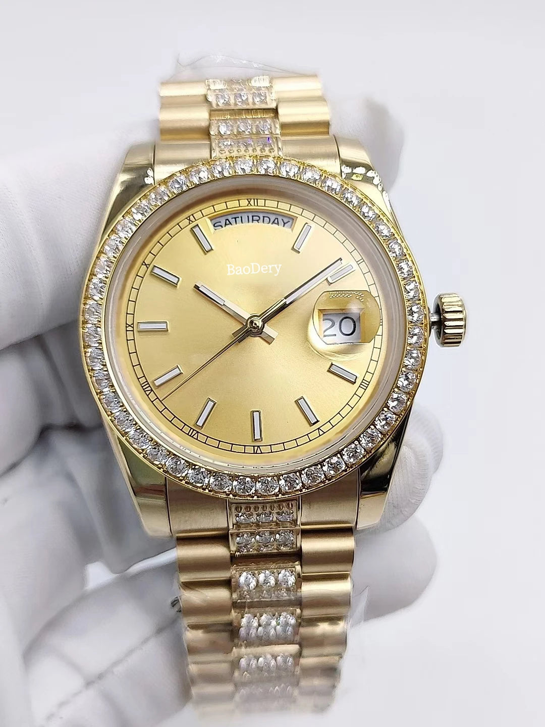 Elegant 36mm Watch for Ladies Diamond Case Strap Mechanical Movement Dual Calendar Ultimate Timepiece Accessory