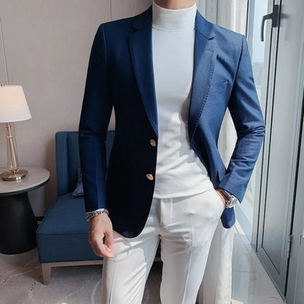 Blazers Casual Coat Men New Autumn Slim Fit Single Breasted Tops Outerwear Solid Color Fashion Office Business Mens Suit Jacket