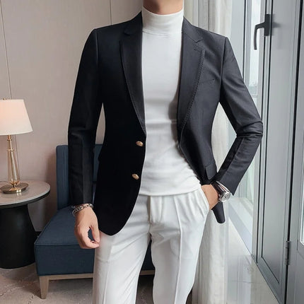 Blazers Casual Coat Men New Autumn Slim Fit Single Breasted Tops Outerwear Solid Color Fashion Office Business Mens Suit Jacket