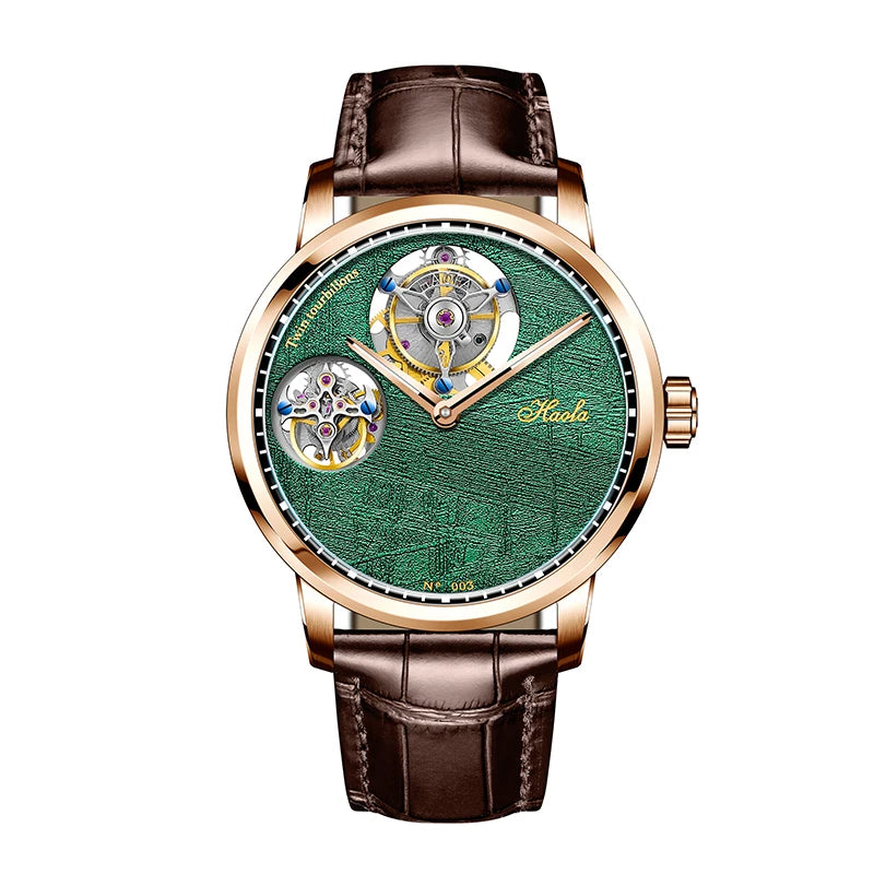 Haofa Luxury Double Tourbillon Mechanical Watch For Men Sapphire Manual Flying Tourbillon Wristwatches Skeleton Movement Watch