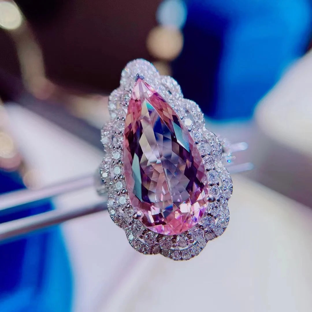 H402 Morganite Ring 5.35ct Fine Jewelry 18K Gold 100% Natural Pink Beryl Heliodor Morganite Jewellery for women Fine Ring