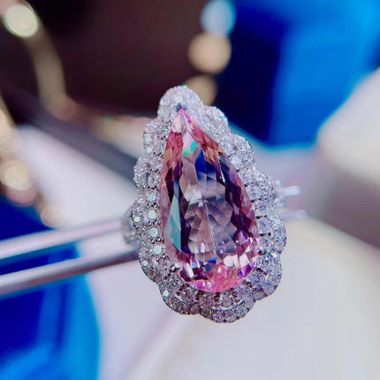 H402 Morganite Ring 5.35ct Fine Jewelry 18K Gold 100% Natural Pink Beryl Heliodor Morganite Jewellery for women Fine Ring