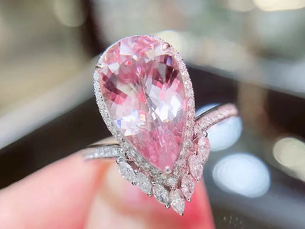 HN2024 Morganite Ring 3.66ct Fine Jewelry 18K Gold 100% Natural Pink Beryl Heliodor Morganite Jewellery for women Fine Ring