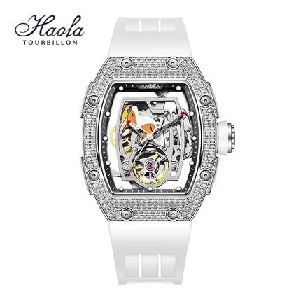 Haofa Ladies Automatic Watch Hollow Kangaroo Dial Luxury Diamond Bezel Sapphire Mirror Waterproof Mechanical Women's Watch 1992