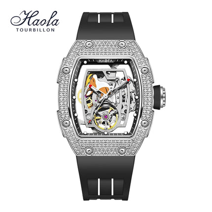 Haofa Ladies Automatic Watch Hollow Kangaroo Dial Luxury Diamond Bezel Sapphire Mirror Waterproof Mechanical Women's Watch 1992