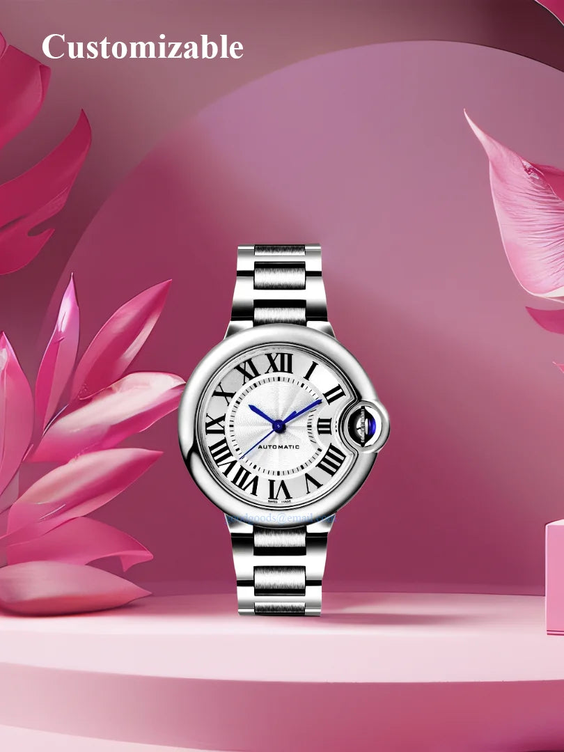 Haullern Top Quality Luxury Lady Watch Ballon Bleu Original Swiss Automatic Mechanical Movement Sapphire Crystal Waterproof 30M