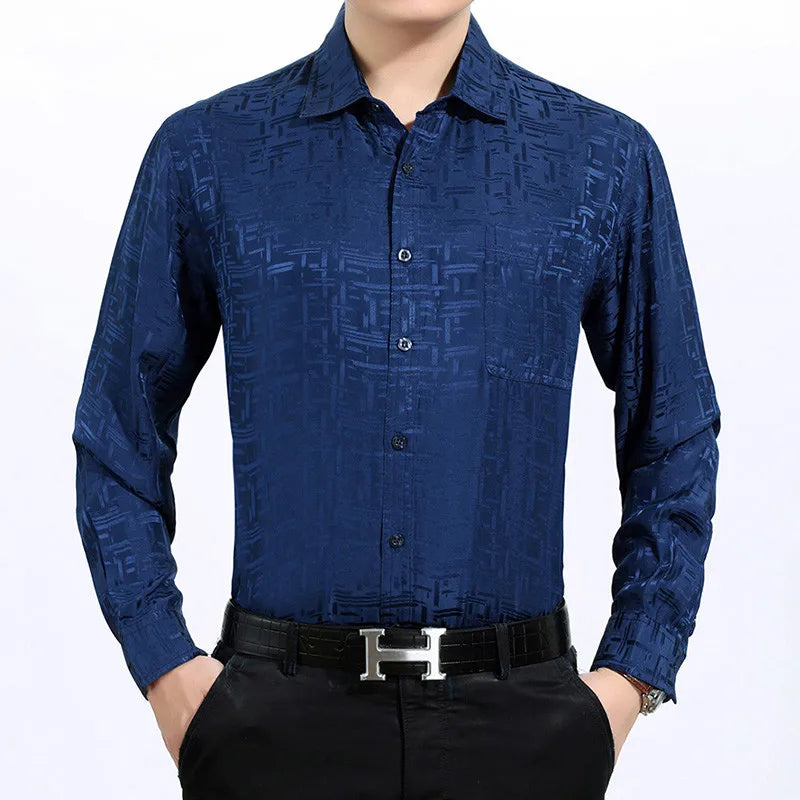 Summer 100% Silk Men Shirt Long Sleeve White Shirt Spring Formal Shirts Men 2019 Gentlemen Loose Camisa Masculina 3033 KJ1948