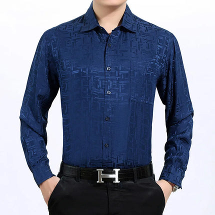 Summer 100% Silk Men Shirt Long Sleeve White Shirt Spring Formal Shirts Men 2019 Gentlemen Loose Camisa Masculina 3033 KJ1948