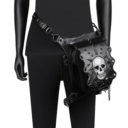 Punk Rock Waist Bag For Women Steampunk Rivets Skull Totes Crossbody Shoulder Bag Men Motorcycle Drop Leg Belt Hip Pouch Pack