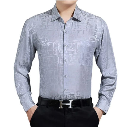 Summer 100% Silk Men Shirt Long Sleeve White Shirt Spring Formal Shirts Men 2019 Gentlemen Loose Camisa Masculina 3033 KJ1948