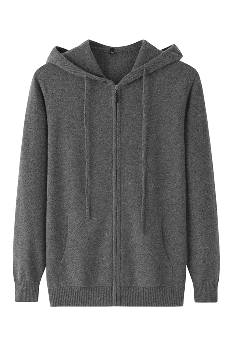 Hooded~Cashmere Sweater Men's 100% Pure Cashmere Cardigan Knitted Sweater Coat