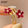 JK&JY 2.1 Carat Natural Ruby 18K Yellow Gold Double Flower Ring Fashion Party Fine Jewelry Ladies Birthday Gift Wholesale