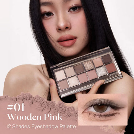 JOOCYEE 12 Shades Eyeshadow Palette Long-lasting Low saturation Beautiful eye makeup Containing eyeshadow blush and highlighter