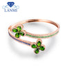 LANMI Solid 14Kt Rose Gold Pear cut Tsavorite Diamond Wedding Bangle with Sapphir and Emerald  for Women Anniversary Jewelry
