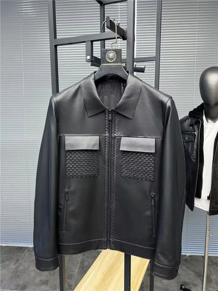 Luxury Brand Braid Real Sheepskin Genuine Leather Jacket Men Motorcycle Coat Mens Biker Clothes Spring Autumn Asian Size 3XL