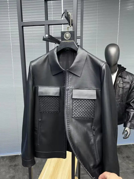 Luxury Brand Braid Real Sheepskin Genuine Leather Jacket Men Motorcycle Coat Mens Biker Clothes Spring Autumn Asian Size 3XL