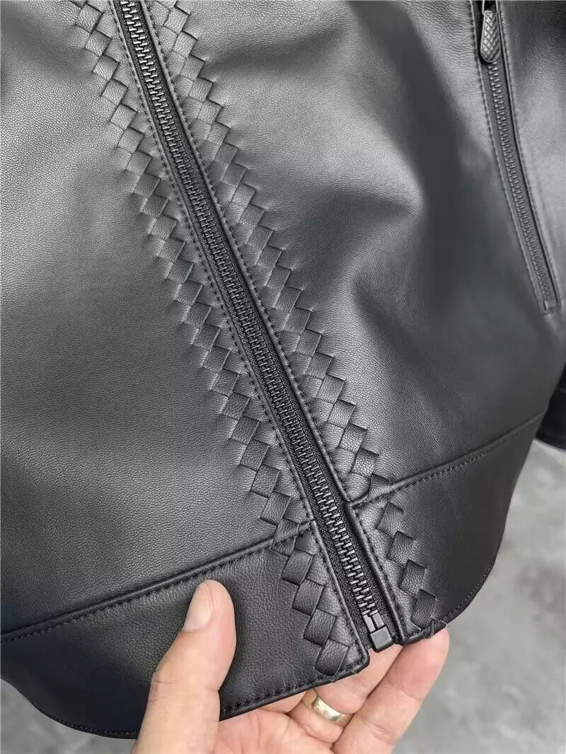 Luxury Brand Braid Real Sheepskin Genuine Leather Jacket Men Motorcycle Coat Mens Biker Clothes Spring Autumn Asian Size 3XL