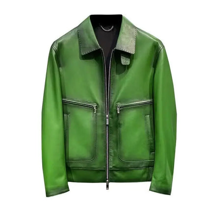 Luxury Brand Green Real Cowhide Genuine Leather Jacket Men Motorcycle Coat Mens Biker Clothes Spring Autumn Asian Size 5XL