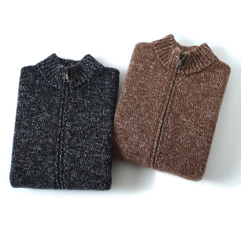 Men Cardigan Design Fashion Sweater Winter Warm Luxury 100% Cashmere Smart Casual Thick O-Neck  Computer Knitted