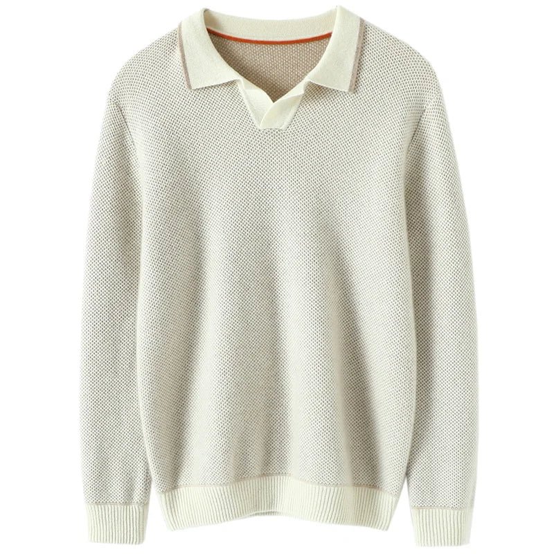 Men Design Fashion Sweater Winter Warm Luxury 100% Cashmere Pullover Men  High Street  Turn-down Collar  Computer Knitted