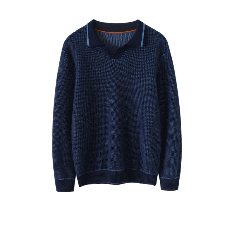 Men Design Fashion Sweater Winter Warm Luxury 100% Cashmere Pullover Men  High Street  Turn-down Collar  Computer Knitted