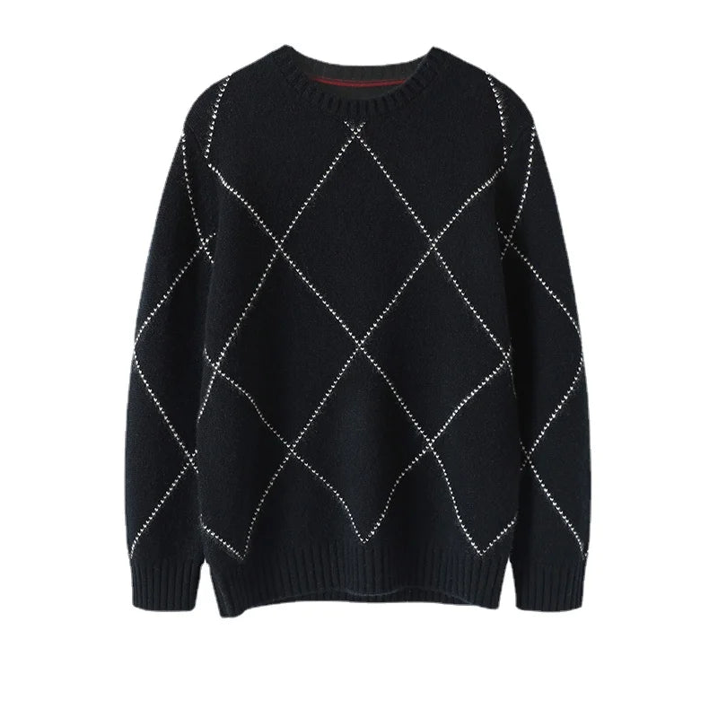 Men Design Fashion Sweater  Winter Warm Luxury 100% Cashmere Smart Casual  Computer Knitted  O-Neck  Man Clothes