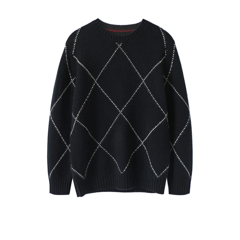 Men Design Fashion Sweater  Winter Warm Luxury 100% Cashmere Smart Casual  Computer Knitted  O-Neck  Man Clothes