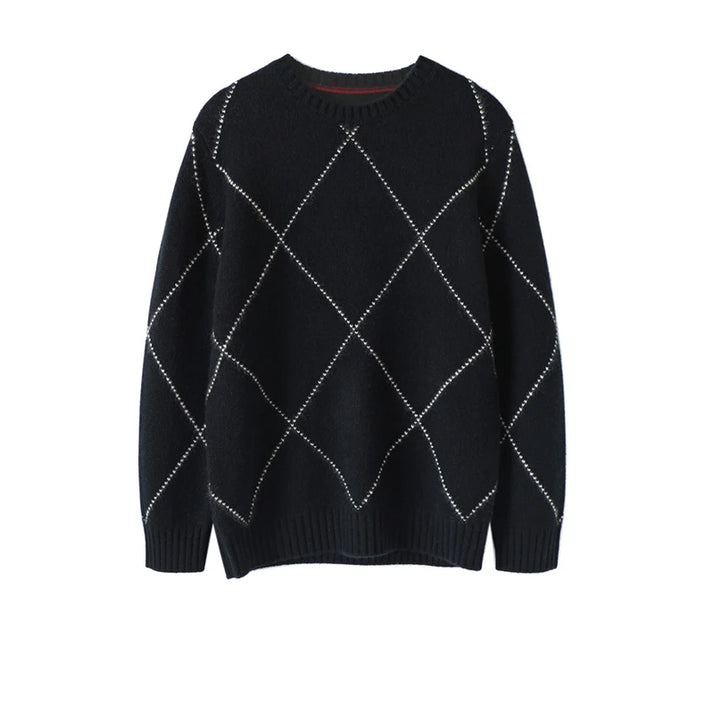 Men Design Fashion Sweater  Winter Warm Luxury 100% Cashmere Smart Casual  Computer Knitted  O-Neck  Man Clothes