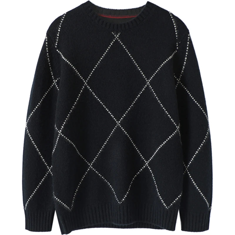 Men Design Fashion Sweater  Winter Warm Luxury 100% Cashmere Smart Casual  Computer Knitted  O-Neck  Man Clothes
