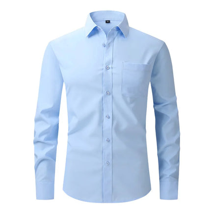 Men's Casual Fashion Classic Basic Business Solid Color Long Sleeved white Shirt Pink Green Red Orange Blue High Quality Shirts