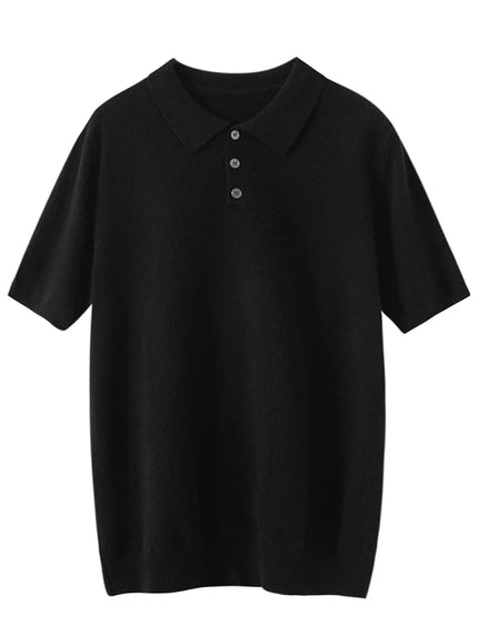 Men's POLO Collar T-shirt 100% Cashmere Short Sleeve Pullover Sweater Spring Summer Comfort Soft Business Cashmere Knitwear Top
