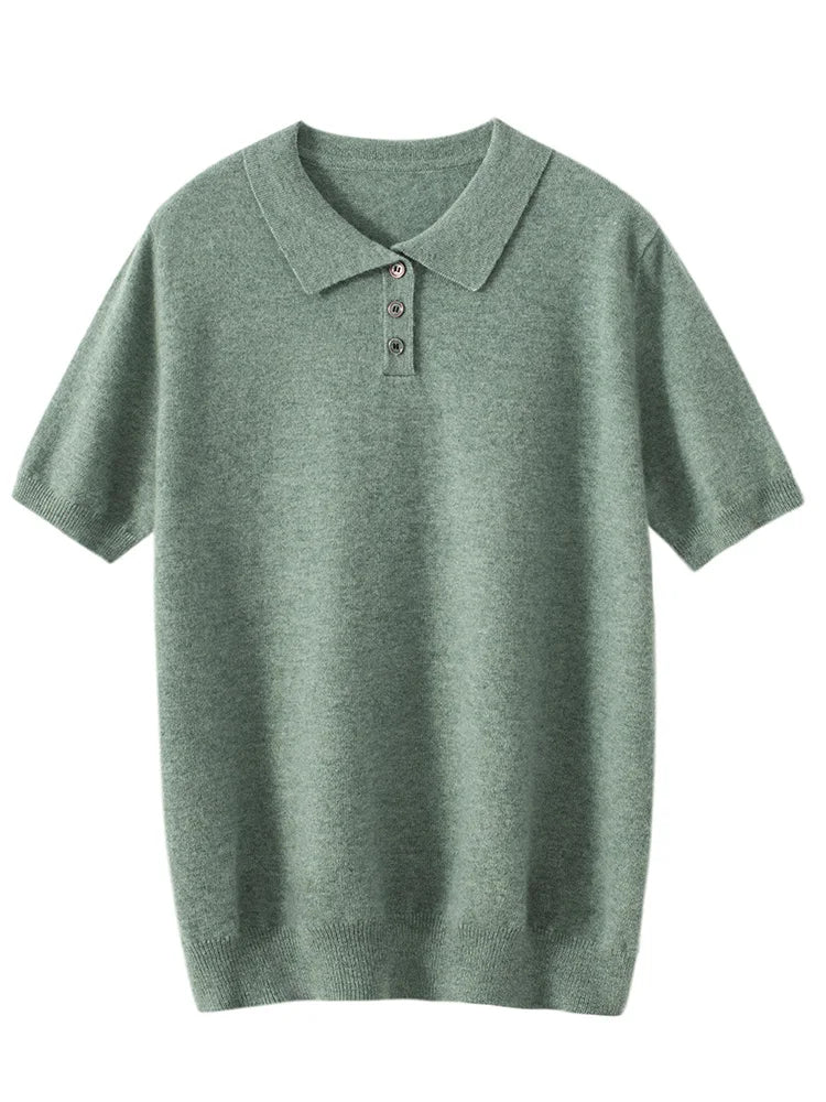 Men's POLO Collar T-shirt 100% Cashmere Short Sleeve Pullover Sweater Spring Summer Comfort Soft Business Cashmere Knitwear Top