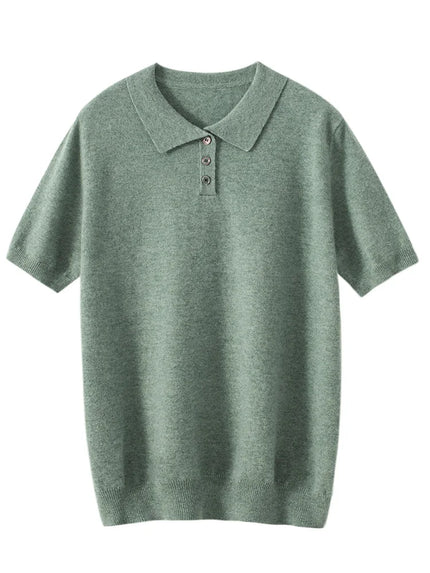 Men's POLO Collar T-shirt 100% Cashmere Short Sleeve Pullover Sweater Spring Summer Comfort Soft Business Cashmere Knitwear Top