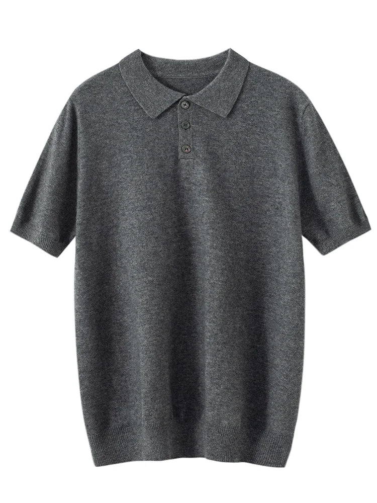 Men's POLO Collar T-shirt 100% Cashmere Short Sleeve Pullover Sweater Spring Summer Comfort Soft Business Cashmere Knitwear Top