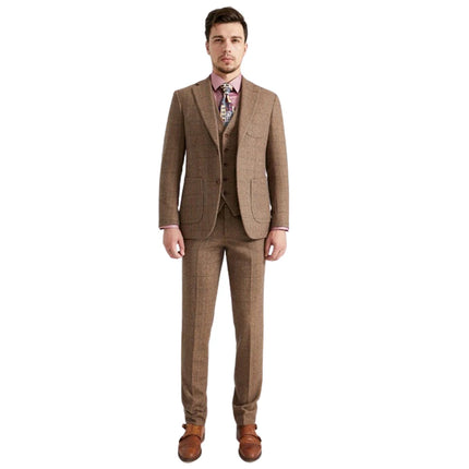 Men's Tweed Checked Suit Three Pieces Two Buttons Notch Lapel Tuxedos Set